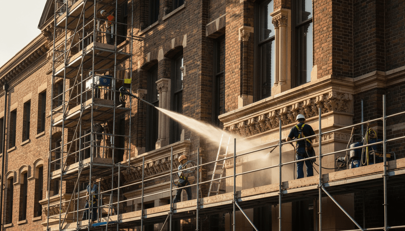 Façade parisienne avant travaux avec échafaudage